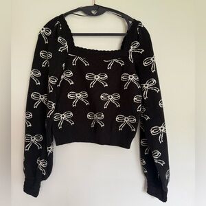 Black Bow Patterned Sweater